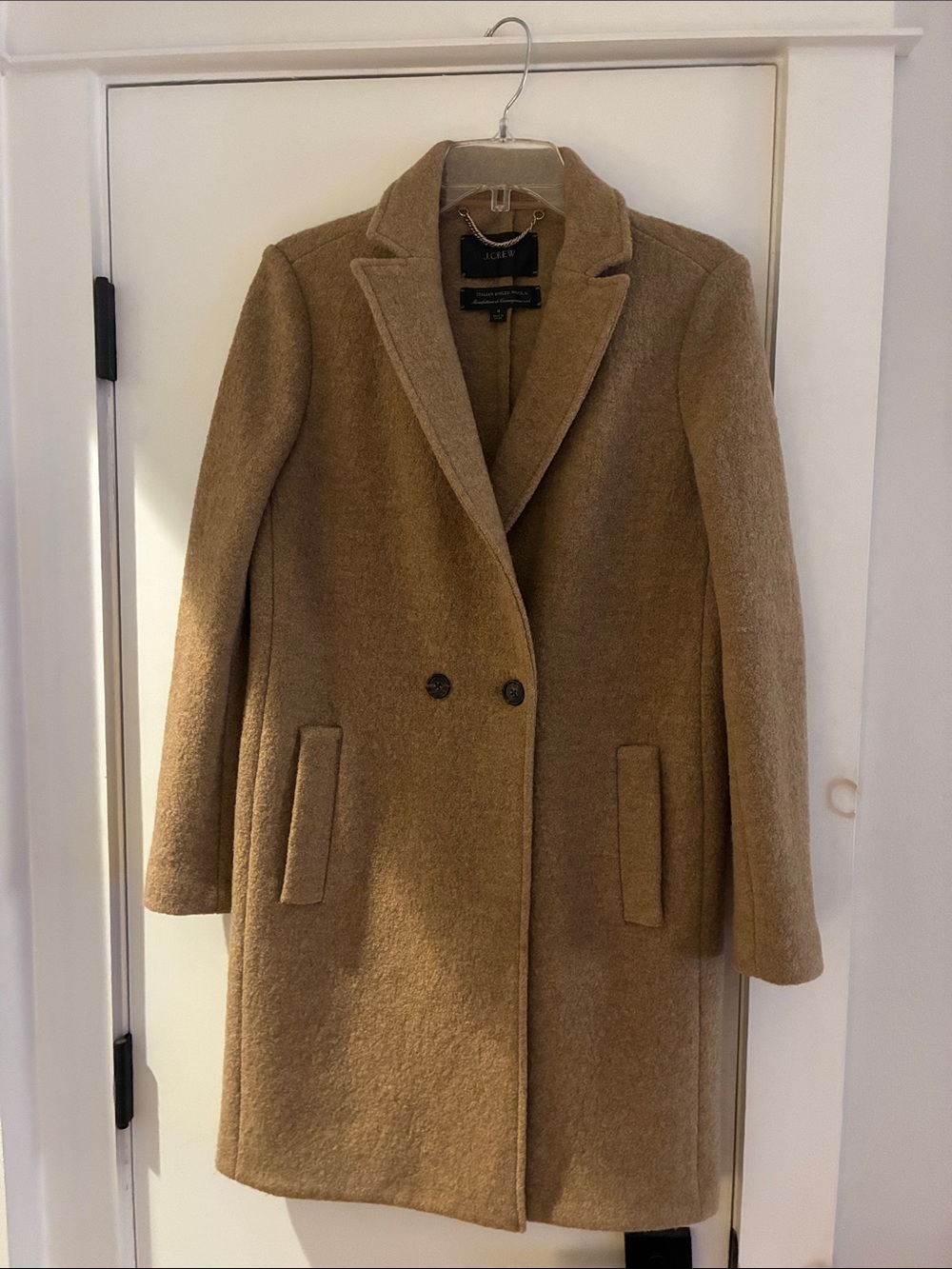 J. Crew Camel Double-Breasted Wool-Blend Trench Coat